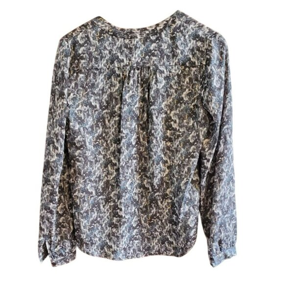 Theory Black Gray Blue Printed Pure Silk Ruisa Caligula Blouse Size S/P EUC - Picture 2 of 4